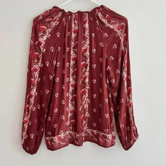 Lucky Brand Rust Bohemian Floral Peasant Blouse, Size Small - Picture 13 of 16